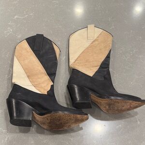 Acne Black and Cream Heeled Boots